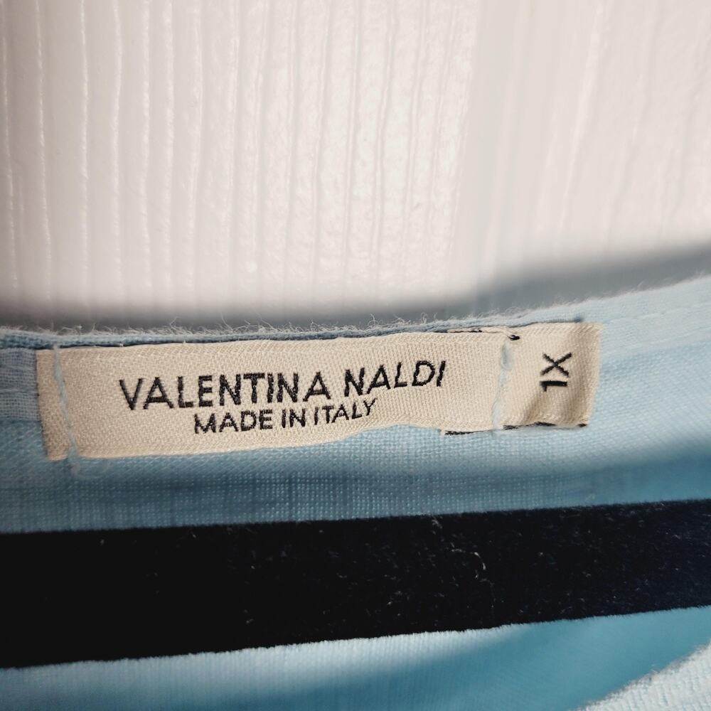 Valentina Naldi Shirt 1X Light Blue Linen Tunic Blouse Lace Trim Asymmetrical - Picture 5 of 10